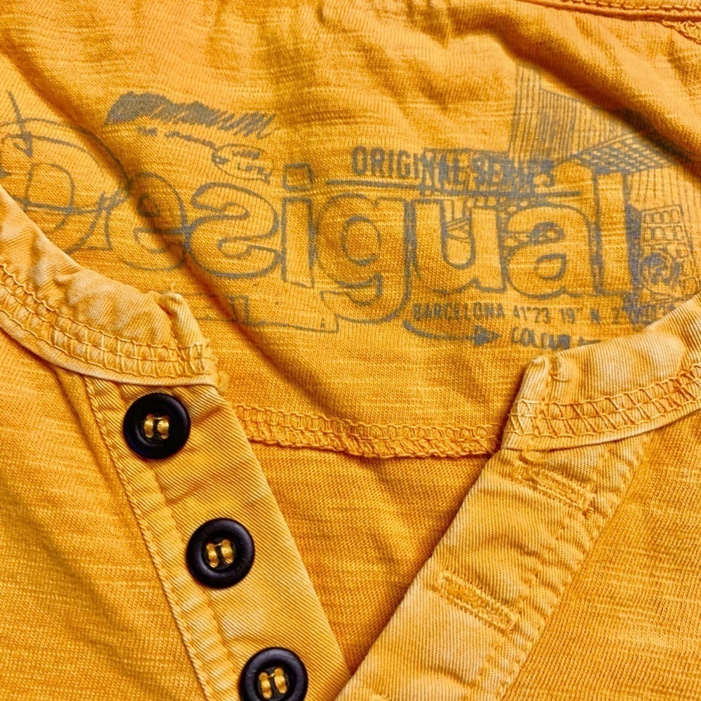 Desigual Men’s‎ Tshirt Size US Large Euro XL Golden Yellow 100% Cotton - Picture 5 of 11